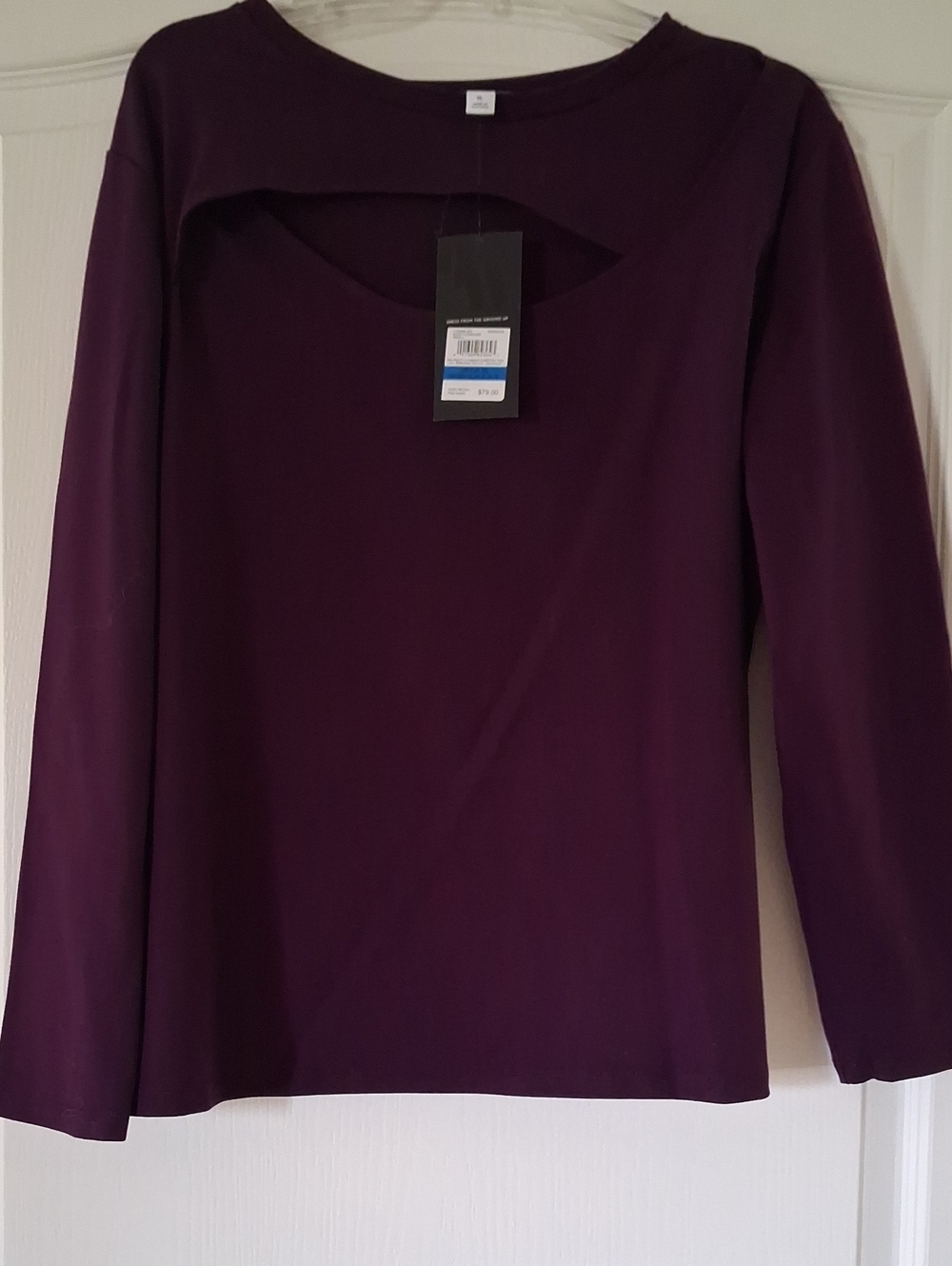 Nine West Long Sleeve Cutout Top in Deep Plum